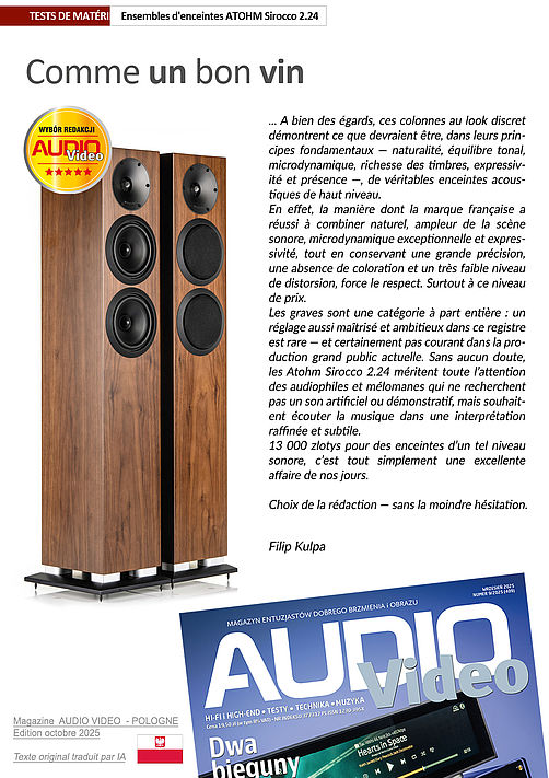 Les SIROCCO 2.24 en banc d'essai en Pologne ( le magazine " AUDIO VIDEO")